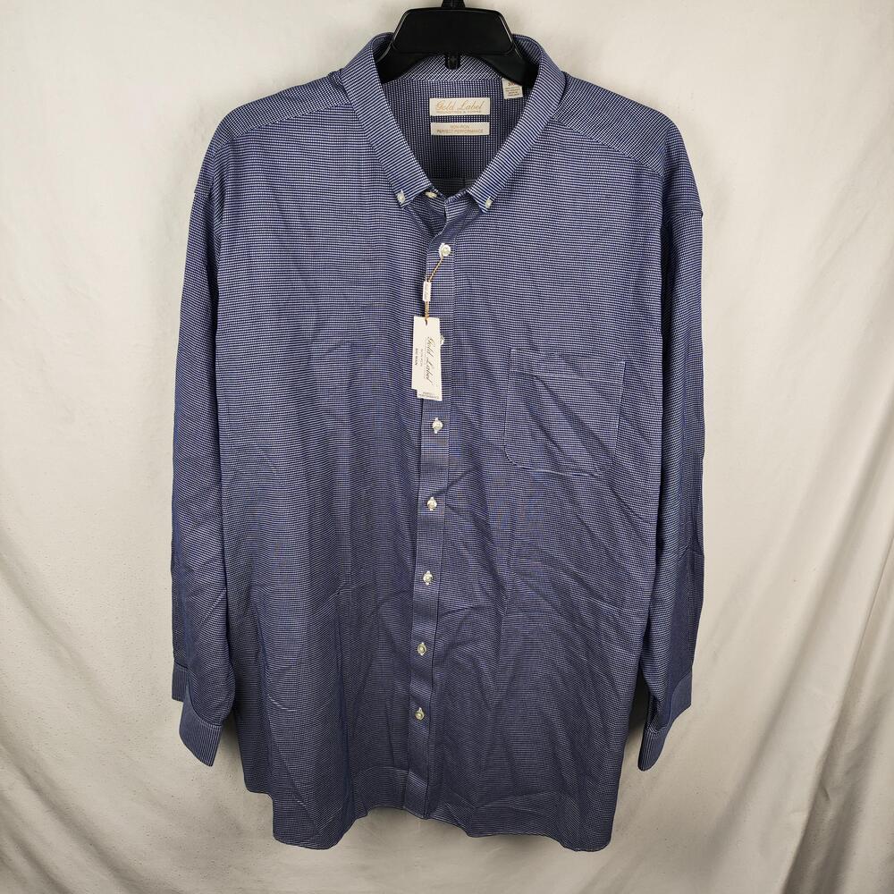Roundtree & Yorke Shirt Mens Big 3X Blue Check Non Iron Classic Fit Dress
